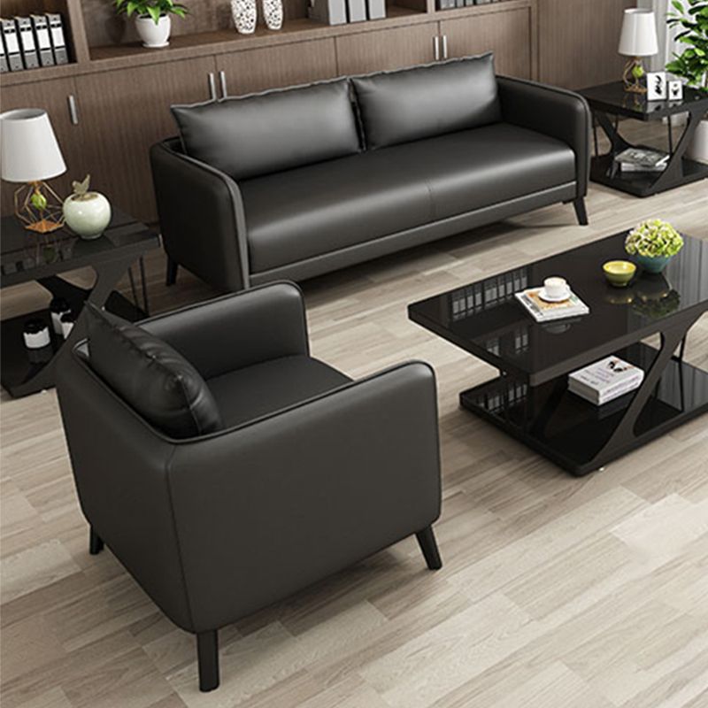 Leather Pillow Back Sofa Stationary Square Arm Seating for Living Room
