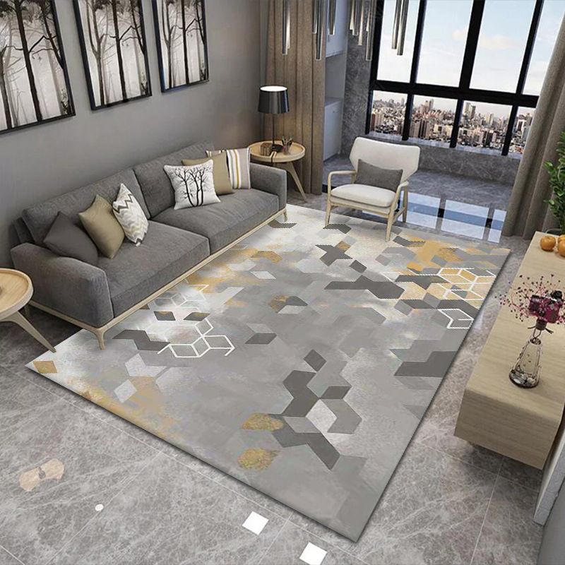 Green Living Room Rug Geometric Pattern Polyester Area Carpet Anti-Slip Washable Area Rug