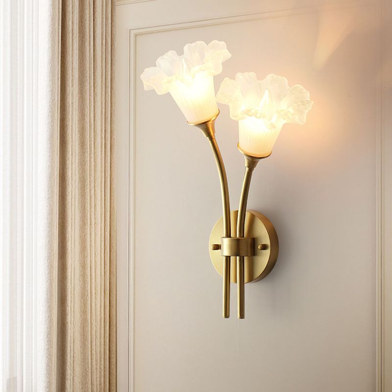 American Style Copper Wall Light Flower Shape Wall Lamp for Living Room