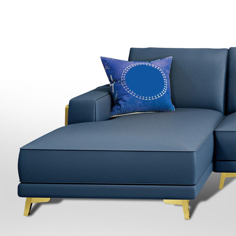 Modern Genuine Leather Sectional Square Arm Sofa with Removable Cushions