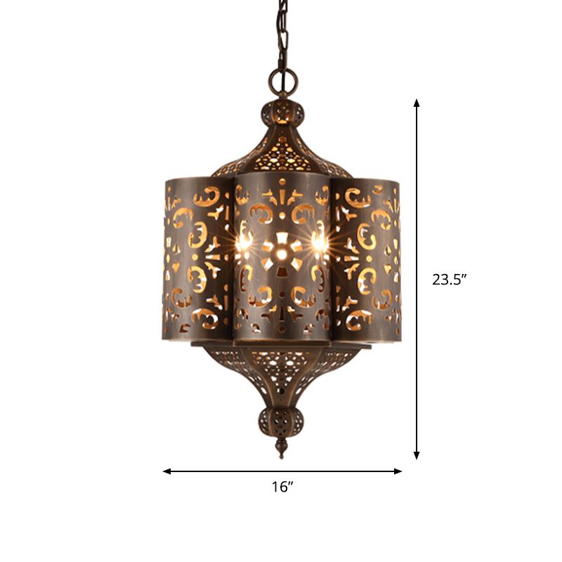 Brass Hollow-Out Chandelier Light Antiqued Metal 6 Bulbs Restaurant Hanging Ceiling Lamp