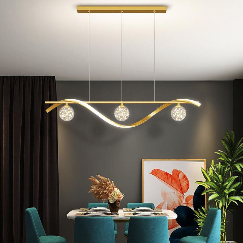 Strip Shape Island Lamp LED Island Hanging Lamp with Glass Shade for Bedroom