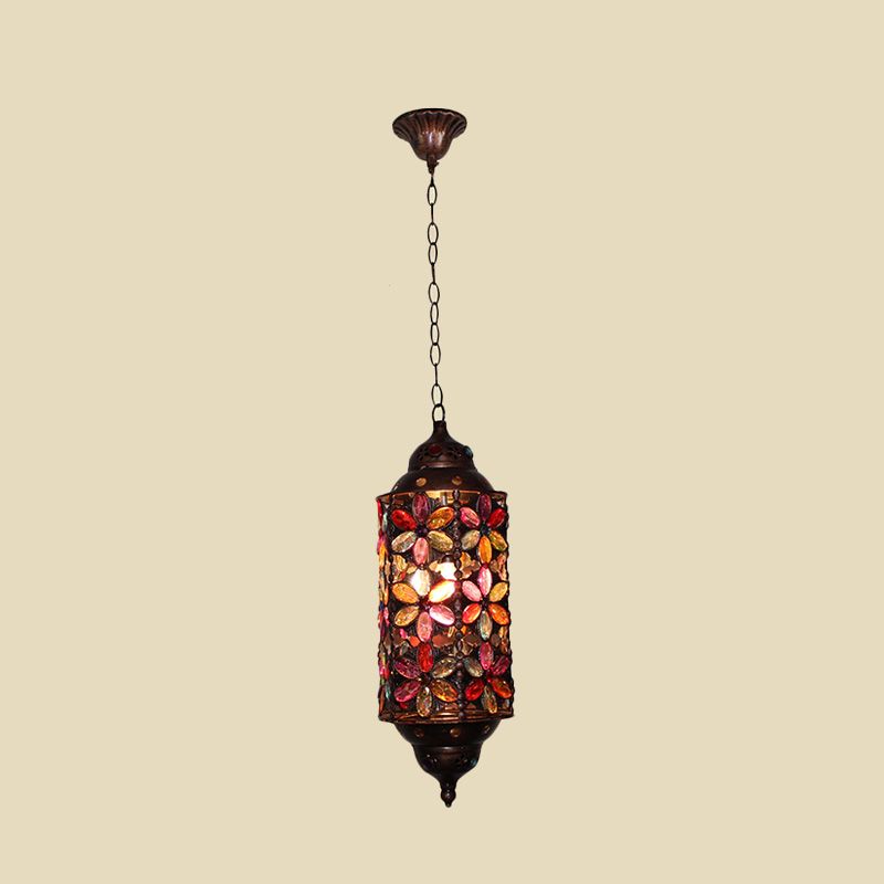 Cylindrical Metal Hanging Pendant Decorative 1 Bulb Living Room Ceiling Lamp in Copper