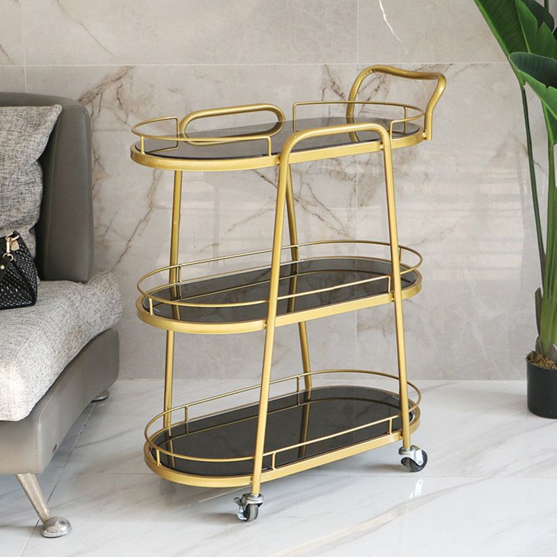 Modern Rolling Kitchen Trolley Glass Open Storage Prep Table