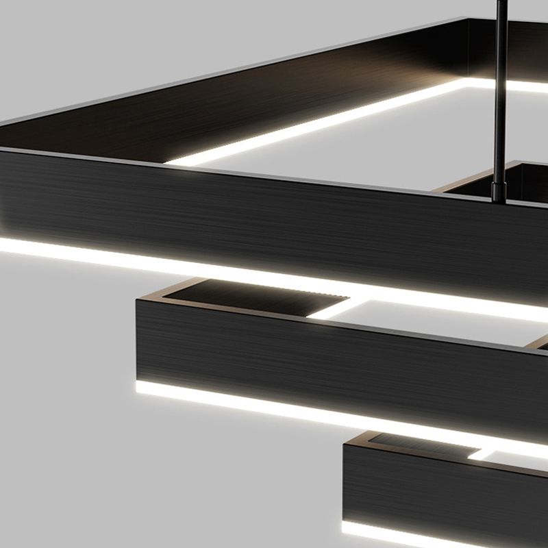 Modern Metal Chandelier Multi-Layer Square Chandelier Pendant Lamps in Black for Living Room