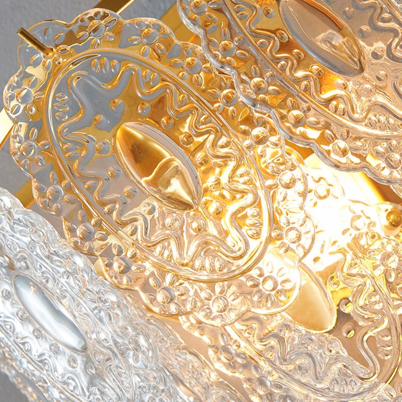 Drum Semi Flush Mount Lamp Glass Minimalist Style Ceiling Mount Light in Gold for Bedroom