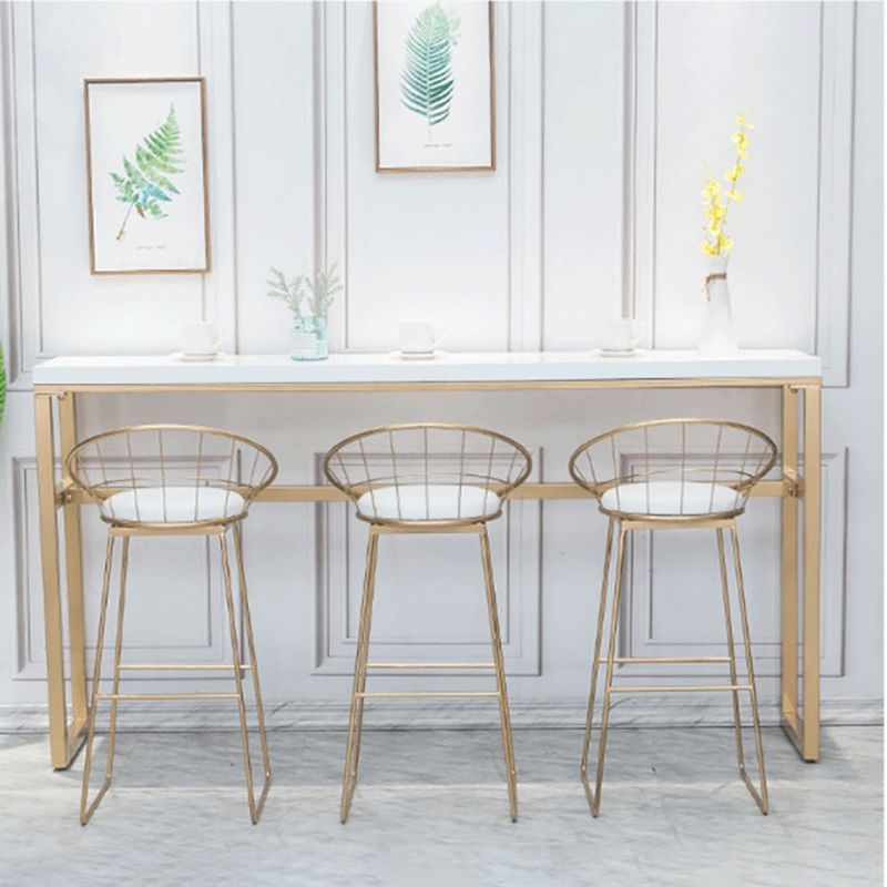 Rectangle White Solid Wood Table Gold and Metal Base Bar Table for Kitchen Living Room