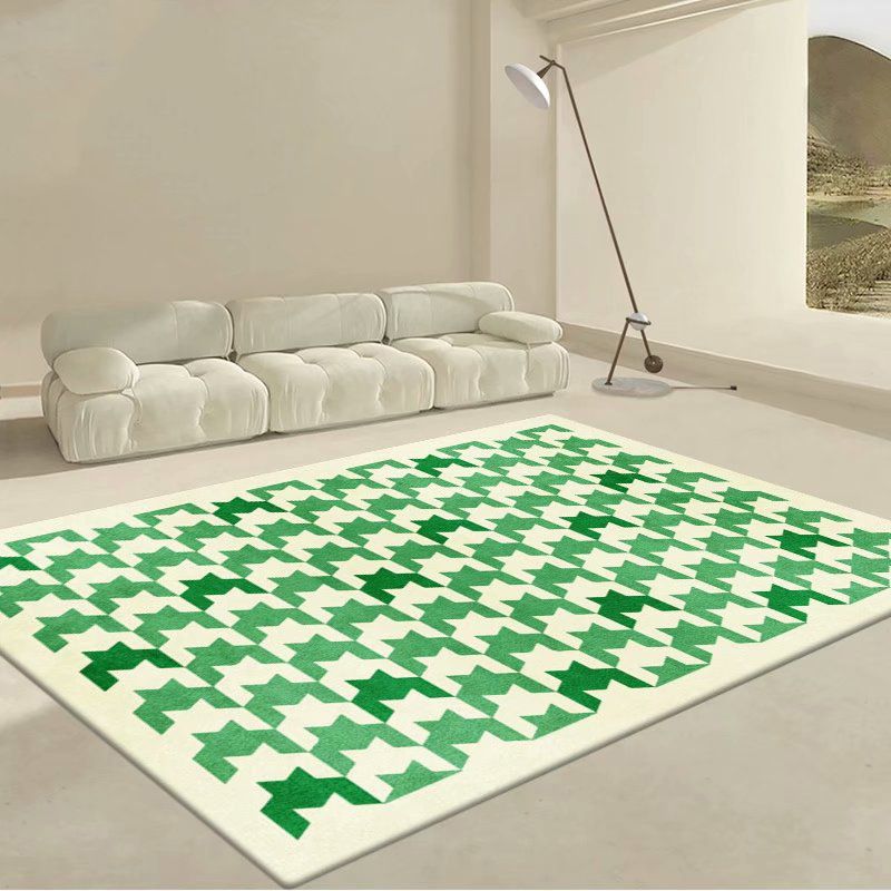 Green Grating Rug Polyester Modern Area Rug Non-Slip Backing Rug for Home Decor