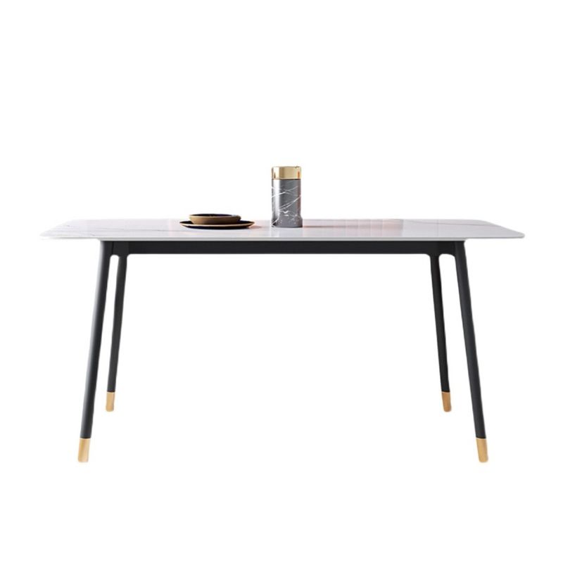 Stone Top Table Contemporary Rectangle Table with 4 Legs in Black