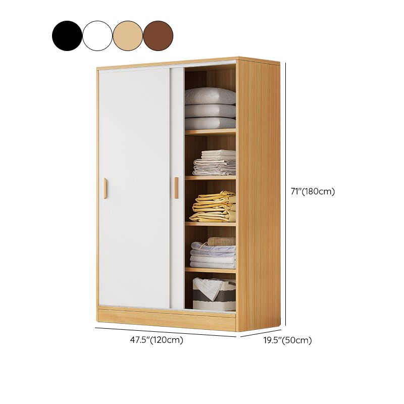 Modern Storage Cabinet Wooden 2-Door Wardrobe Armoire with Shelves and Clothes Rail