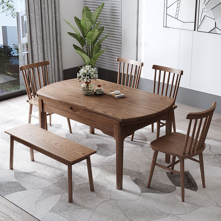 Moderner Stil Brauner Esstisch runden massiv Holz Esstisch mit 4 Beinen für Zuhause