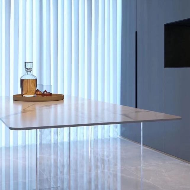Sintered Stone Dining Table White Modern Dining Table with Acrylic Base