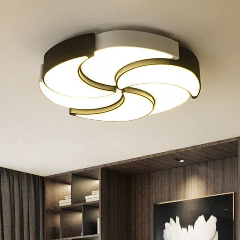 Circular Flush Mount Lighting with Windmill Design Contemporary Acrylic 19.5/"/23.5"/31" W LED Black and White Ceiling Light, Warm/White Light