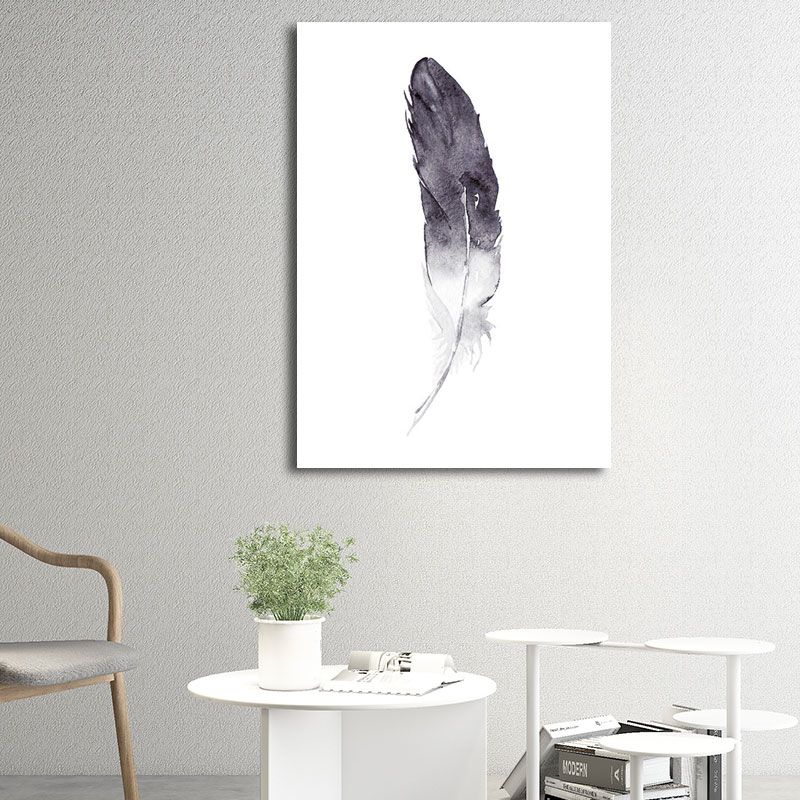 Minimalistischer Aquarell-Feder-Kunstdruck, lila strukturierte Wanddekoration für die Inneneinrichtung des Hauses
