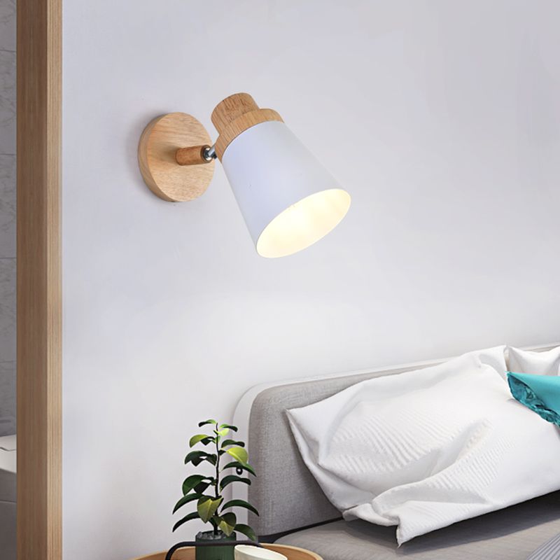 1-Bulb Bedside Reading Light Macaron Wall Light Fixture with Swivel Conical Metal Shade