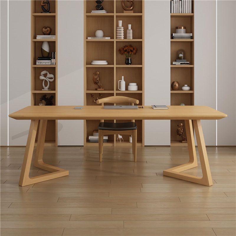 Solid Wood Top Dining Table Traditional Luxury Table with Pine Wood Sled Base