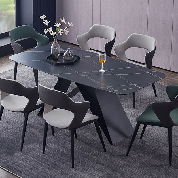 Metal Contemporary Rectangle Dining Table Sintered Stone Table for Dining Room and Kitchen