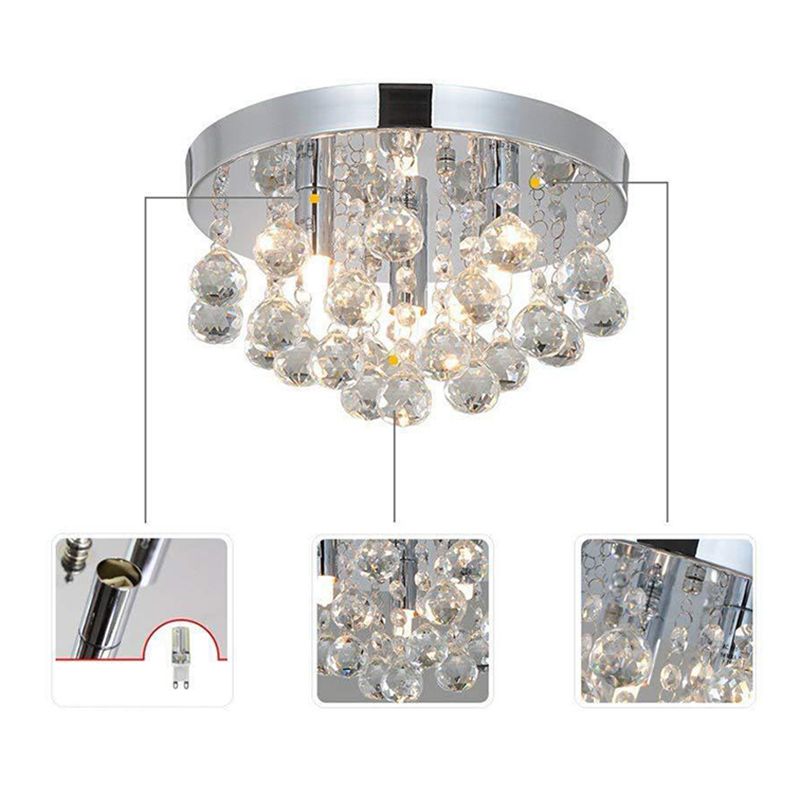 3-Lights Contemporary Style Sliver Ceiling Light with Clear Crystal Ball Flushmount Lighting Fixture for Living Room