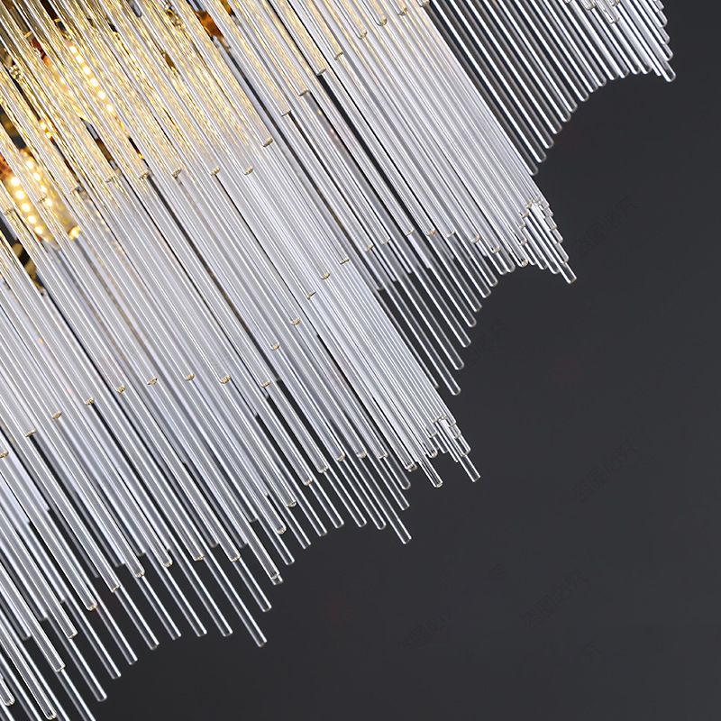 Varillas de vidrio transparente de oro estriado luces de araña moderna Luz de la isla lineal para sala de estar