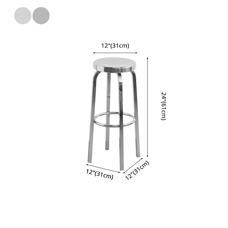 Tabouret de bar sans dossier brillant en acier inoxydable brossé, tabouret haut industriel d'intérieur, 1 pièce