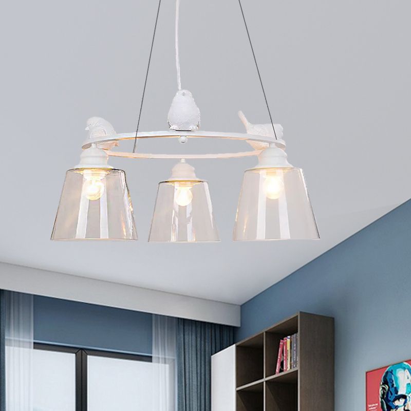 Bucket Shade Pendant Light with Bird Nordic Style Transparent Glass Hanging Light in White for Cafe
