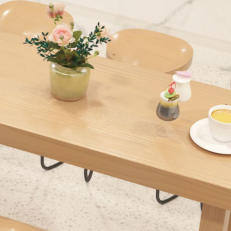 Contemporary Solid Wood Bar Dining Table Trestle Base Bar Table in Natural