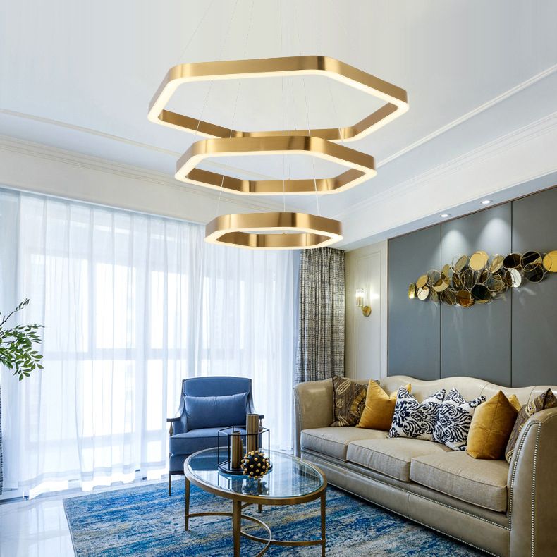 Luce a sospensione a LED geometrica oro nella luce del soffitto in acciaio inossidabile in stile moderno per lobby