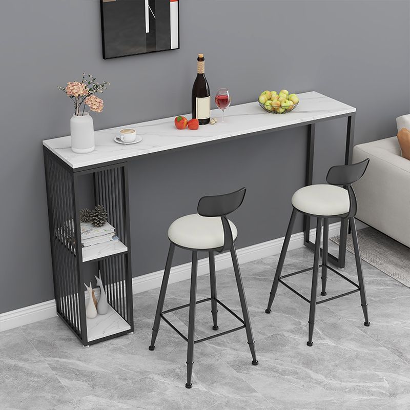 Glam Stone Bar Table Set 1/3 Pieces Rectangle Bar Table with Upholstered Stools