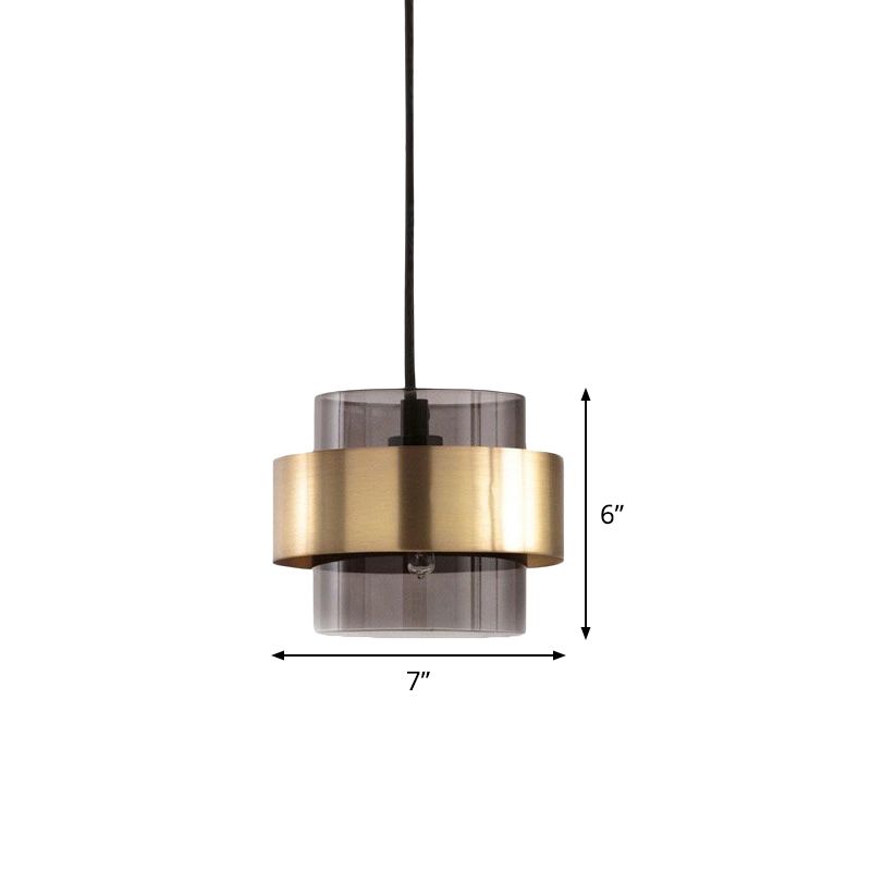 Fumo grigio grigio pilastro a sospensione leggera a bulbo singolo a bulbo singolo Luce con anello d'oro a guardia sopra il tavolo