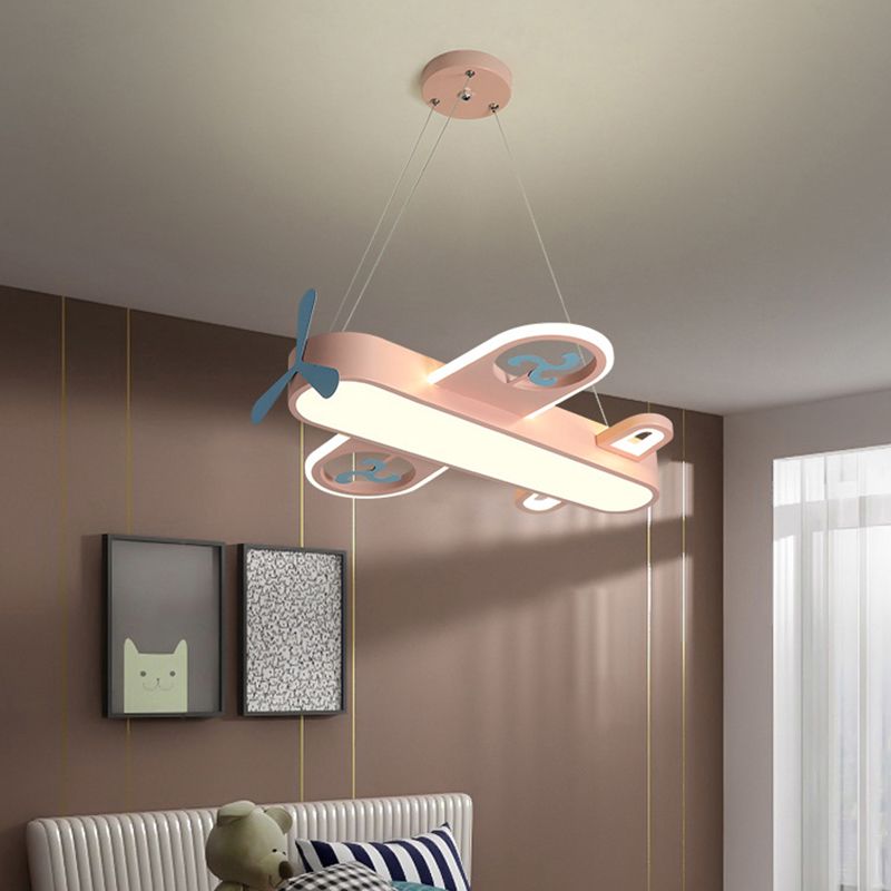 1 leichte Flugzeugform Anhänger Kinder Metallische Droplampe mit runden Baldachin für Schlafzimmer