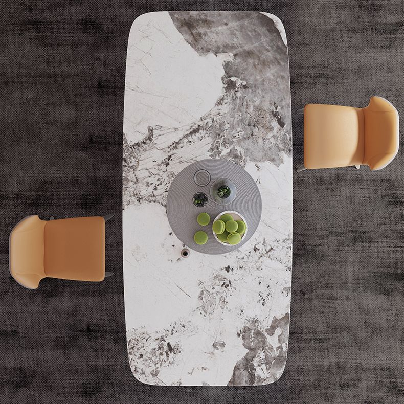 Sintered Stone Top Dining Table for Restaurant Luxury Rectangle Table with Metal Pedestal