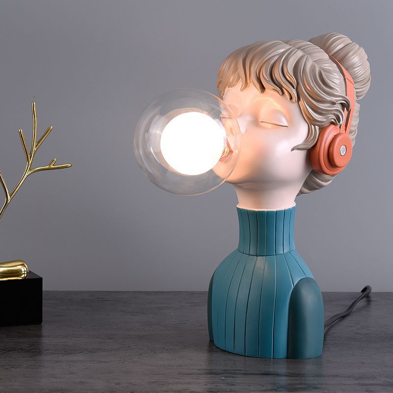Resin Headphone Girl Tablette de chevet clair