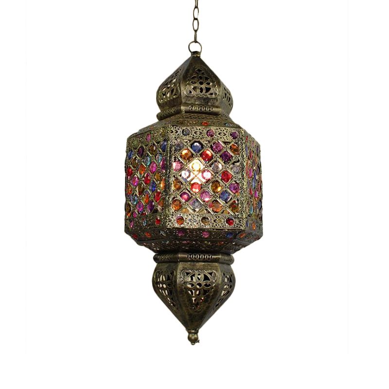 Metal Bronze Suspended Lighting Fixture Lantern 1 Head Vintage Ceiling Pendant Light for Bedroom