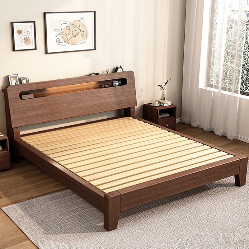 Solid Wood Bed in Brown Contemporary 31.49" H Bed with Headboard