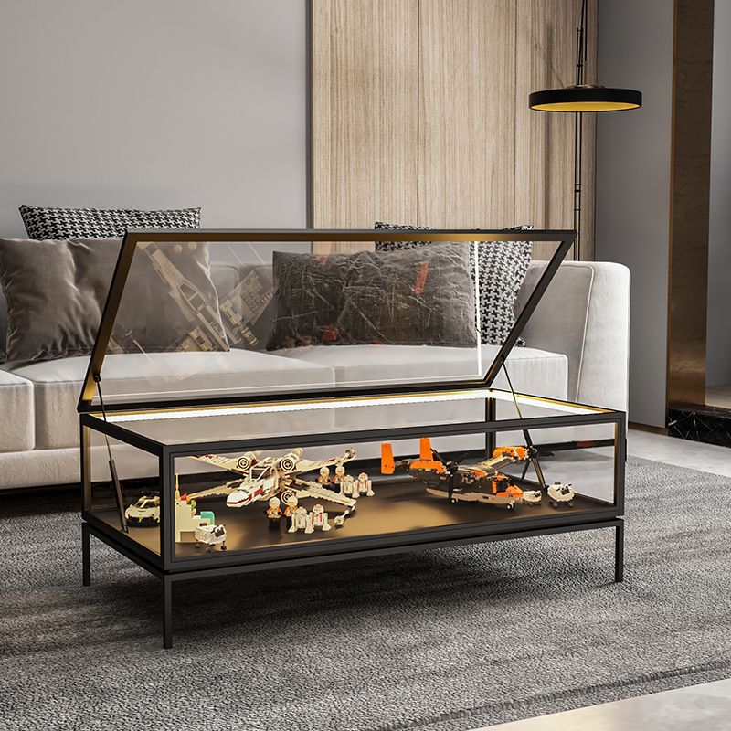 Glass Top Coffee Cocktail Table Block/4 Legs Contemporary Trunk Storage