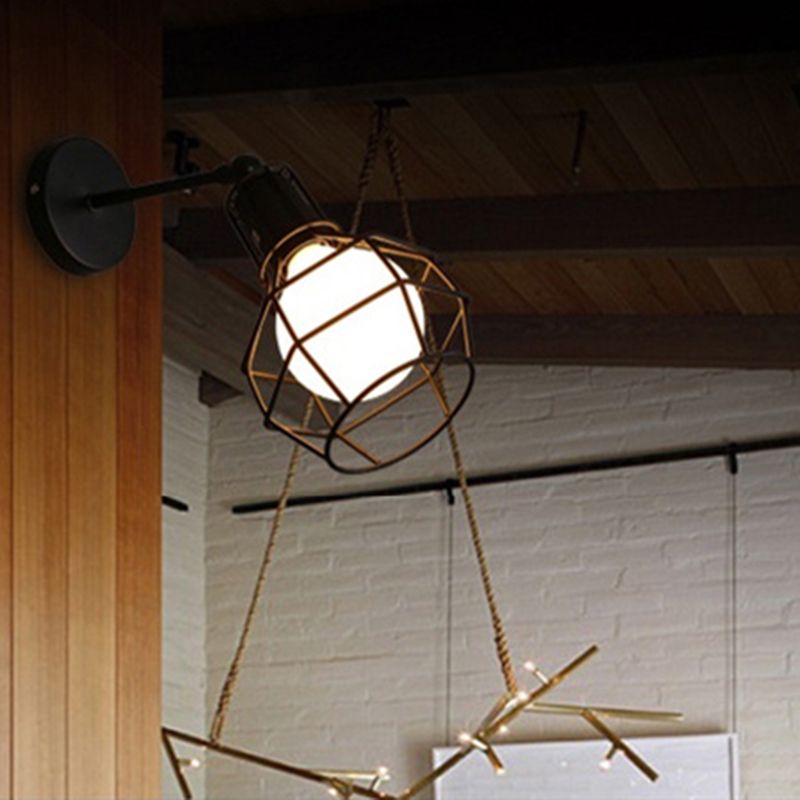 Geometric Wall Lighting Industrial Metal 1 Light Rustic Wall Sconces in Black