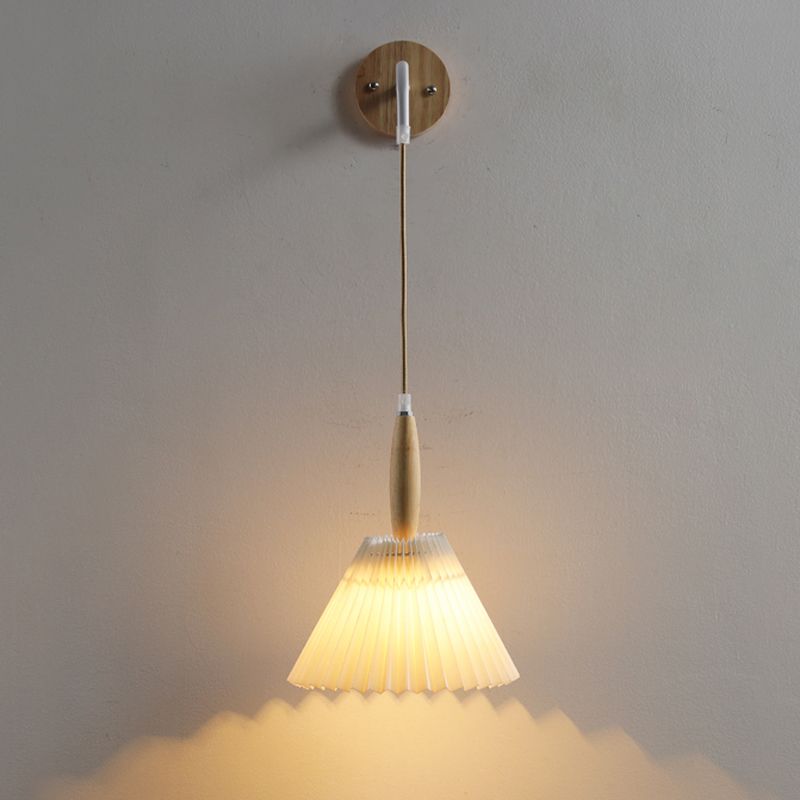 Modern Style Cone Shade Wall Light Wood 1 Light Sconces for Bedroom
