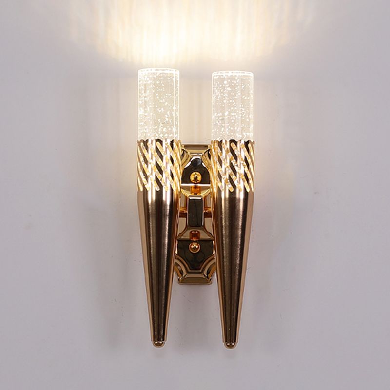 2 Lights Geometric Shade Wall Sconce Modern Crystal Wall Mount Light Fixture in Gold