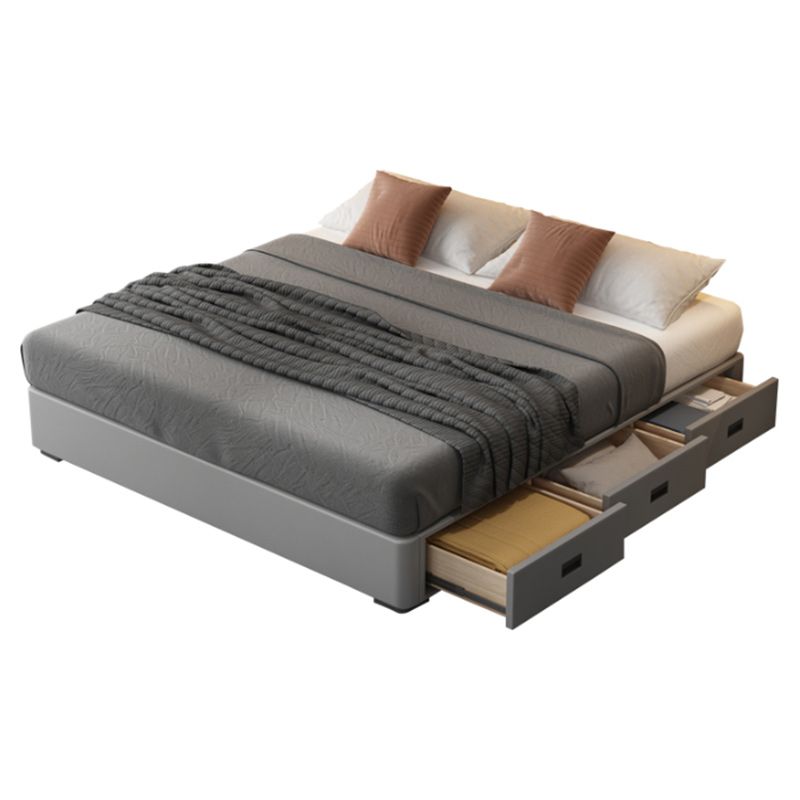 Contemporary Low Mattress Included Bed Frame Grey Upholstered Tufted Bed with 3 Drawers