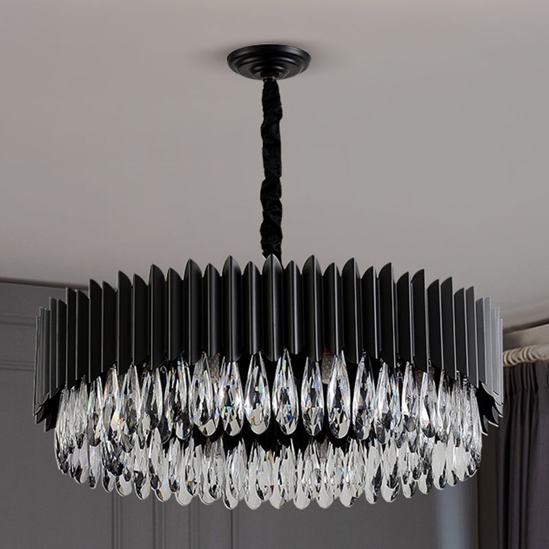 Schwarzer Anhänger Licht moderner Stil Metallkristall Kronleuchter Licht für Wohnzimmer