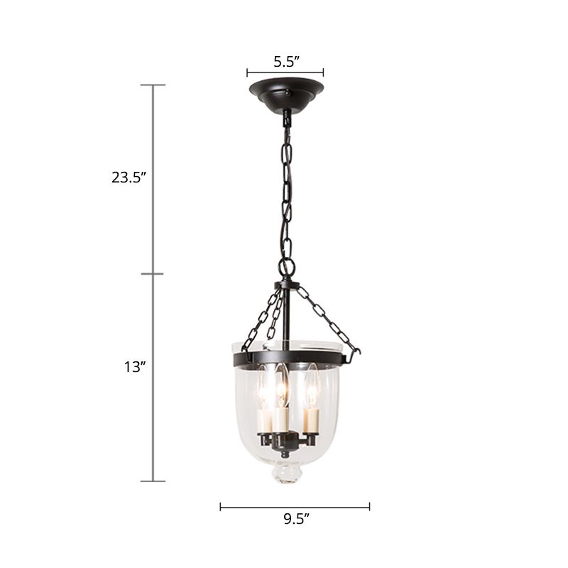 3-Light Inverted Cloche Shaped Pendant Lighting Vintage Clear Glass Chandelier for Living Room
