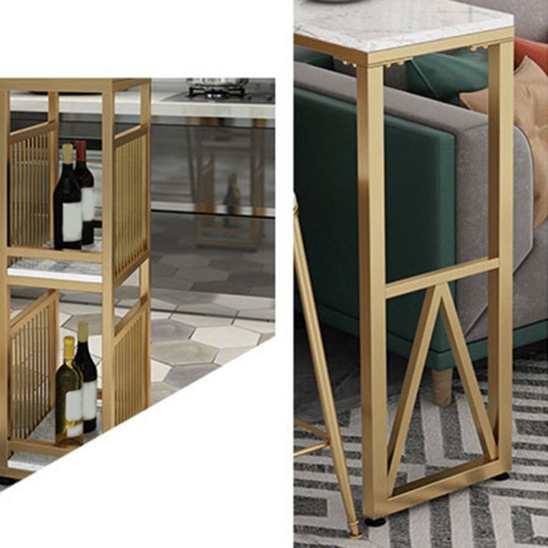 Faux Marble Top Bar Height Table Glam Style Bistro Table with 2 Shelves