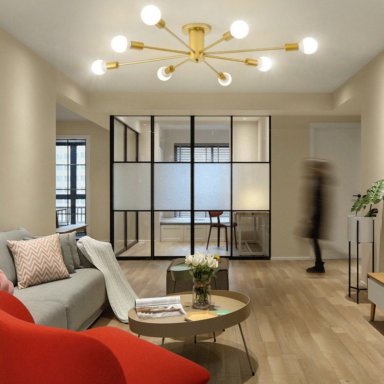 Gouden Spoetnik-plafondlamp in industriële retro-stijl smeedijzeren semi-inbouwmontage voor woonkamer