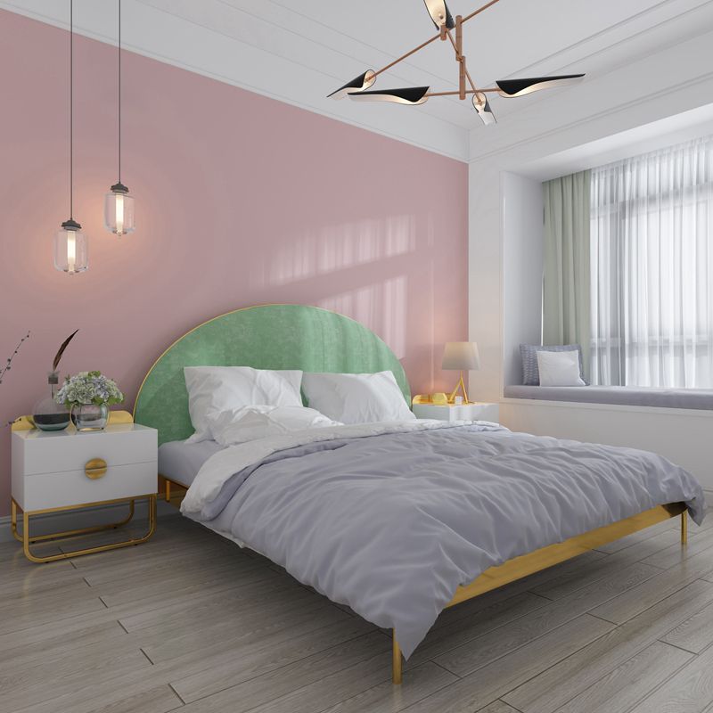 Glam Metal and Upholstered Bed Frame with Arched Upholstered Headboard