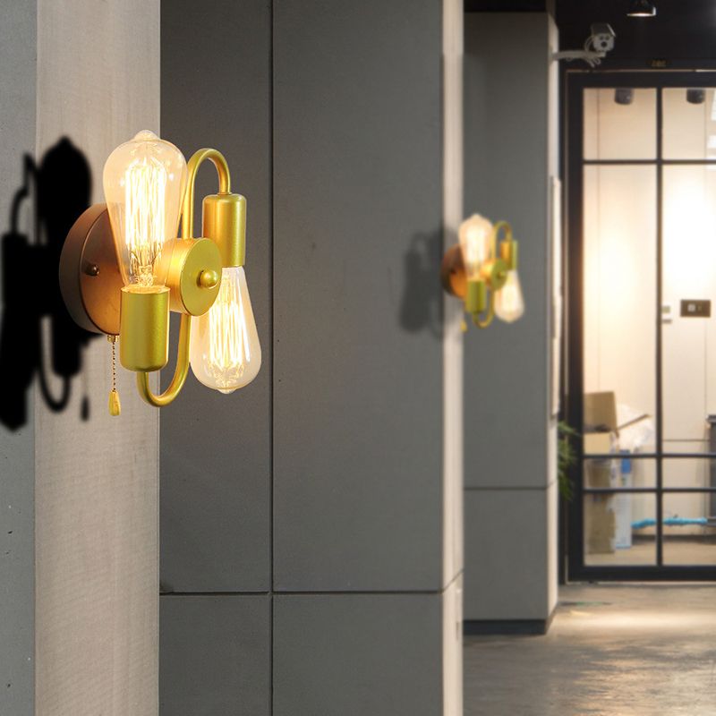 2 Light Unique Shape Wall Mount Light Fixture Industrial Wall Mounted Lighting in Gold