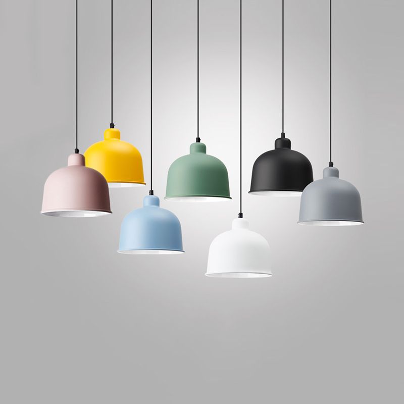 Bowl Shade Hanging Light Single Head Macaron Style Aluminum Pendant Lamp for Restaurant
