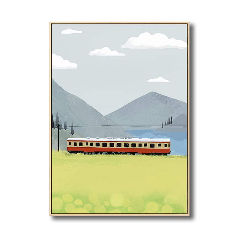 Railroad Train Scenery Art Country Style Canvas Textured Wall Decor in Light Color