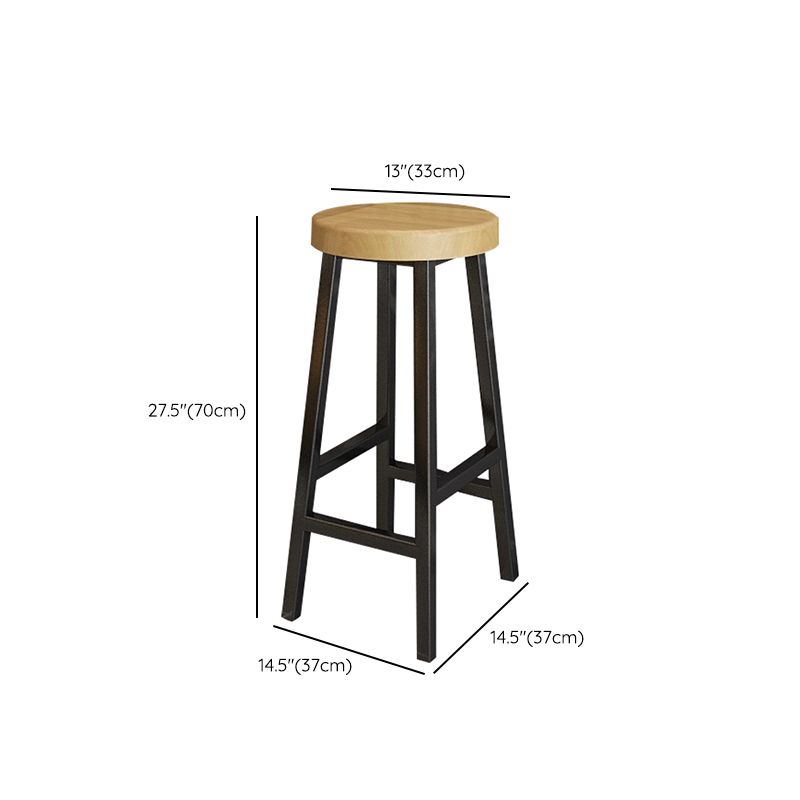 Backless Solid Wood Bar Stool Contemporary Natural Stool with Metal Legs