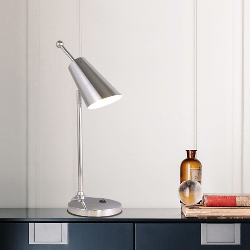 Post Modern LED Nightstand Light with Metal Shade Gold/Silver Finish Conic Table Lamp for Bedroom