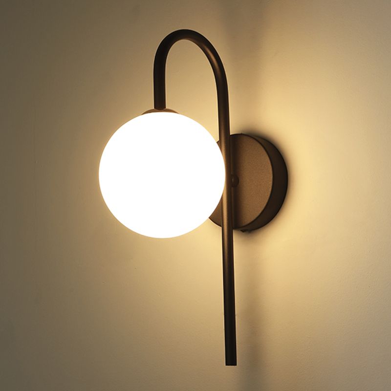 Sphere Sconce Light Modern Style Single Bulb Wall Lamp with White Glass Shade for Bedroom